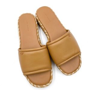Tory Burch Espadrille Slide Sandals Flat Platform Tan Leather Sz 8